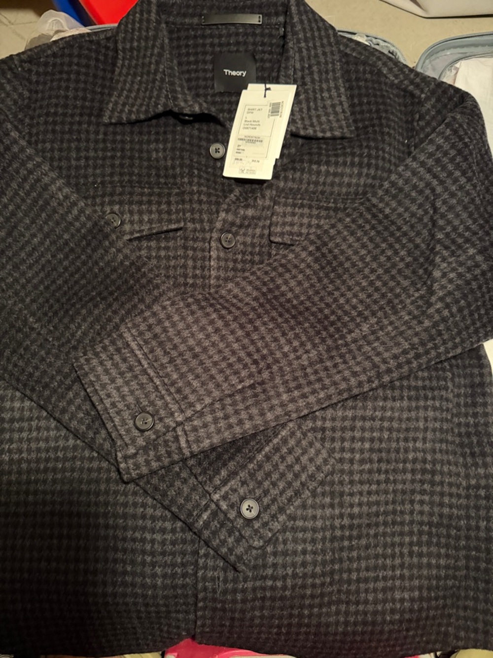 THEORY Houndstooth Wool-Cashmere Shirt Jacket size L - Picture 5 of 8